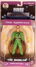 Edward Nygma turned to a life of crime as The Riddler, donning this costume in BATMAN #171! This figure features multiple points of articulation, includes a cloth cape, a base, a mini-reproduction of the comic in which the character first appeared and is packaged in a 4-color deluxe blister.  